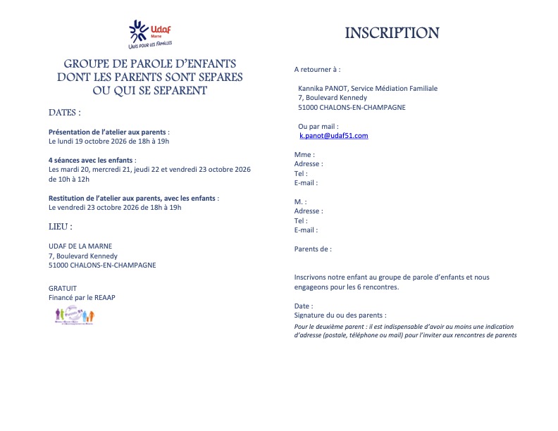 bulletin d'inscription 2026 UDAF