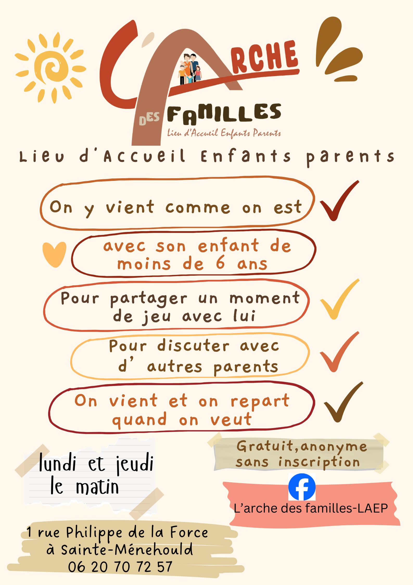 flyer de l'arche des familles, LAEp de Sainte Ménehould