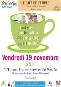 Café de l’Emploi » qui aura lieu le vendredi 19 novembre à 9h dans les locaux de MOSAÏC 