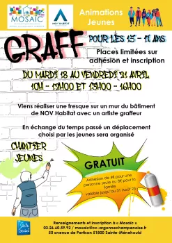 Chantier jeunes à Sainte-Ménehould - La semaine du 18 au 21 avril, nous aurons la chance d’accueillir un artiste grapheur pour nous aider, en compagnie de jeunes, à rénover un mur de NOV HABITAT.