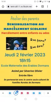 Atelier des parents à Dormans " Sensibilisation au harcèlement scolaire"