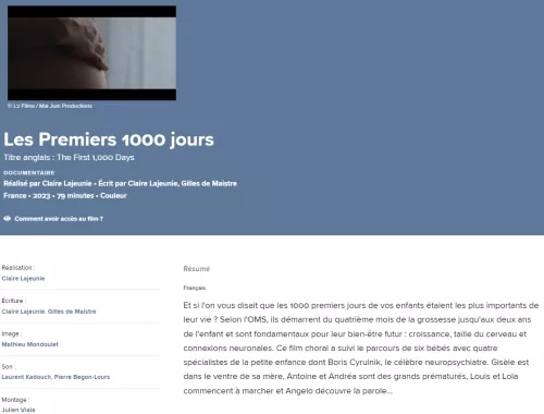 Info n°1- Les 1000 1ers jours  Un film documentaire sera diffusé sur France Télévisions le 21 novembre sur France 5 à 21h.
