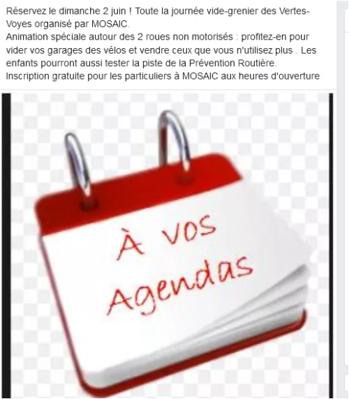 Vide grenier des vertes voyes organisé par Mosaic à Sainte-Ménehould