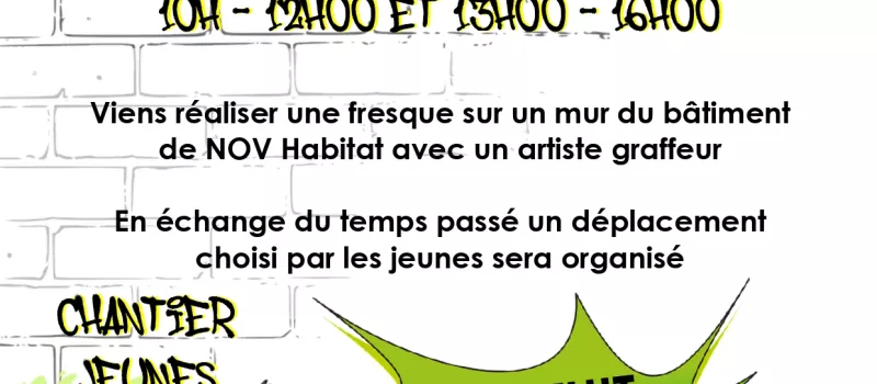 La semaine du 18 au 21 avril, nous aurons la chance d’accueillir un artiste grapheur pour nous aider, en compagnie de jeunes, à rénover un mur de NOV HABITAT.