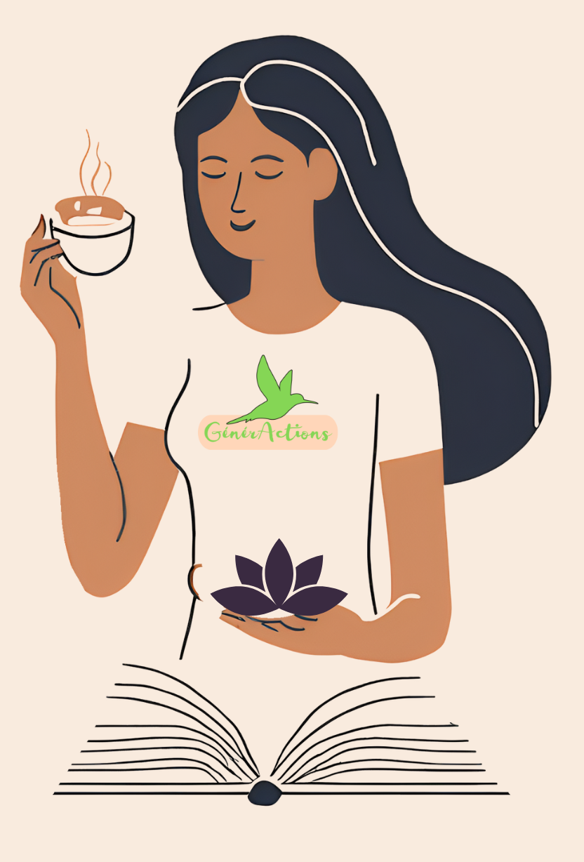 logo de l'assocaition génér'action . Jeune femme qui boit une boisson chaude de type café