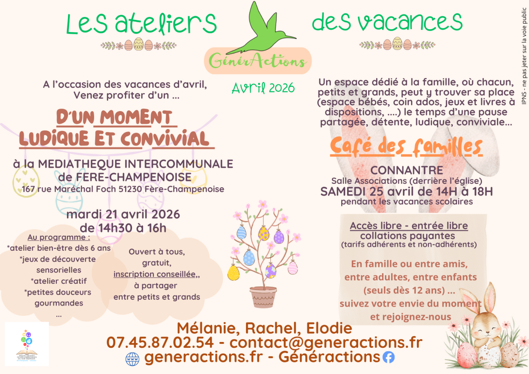affiche des animations vacances café des Familles et animation ludique