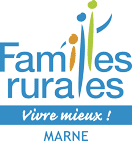 logo de familles rurales marne, écrit en bleuavec des lettres représentant une famille
