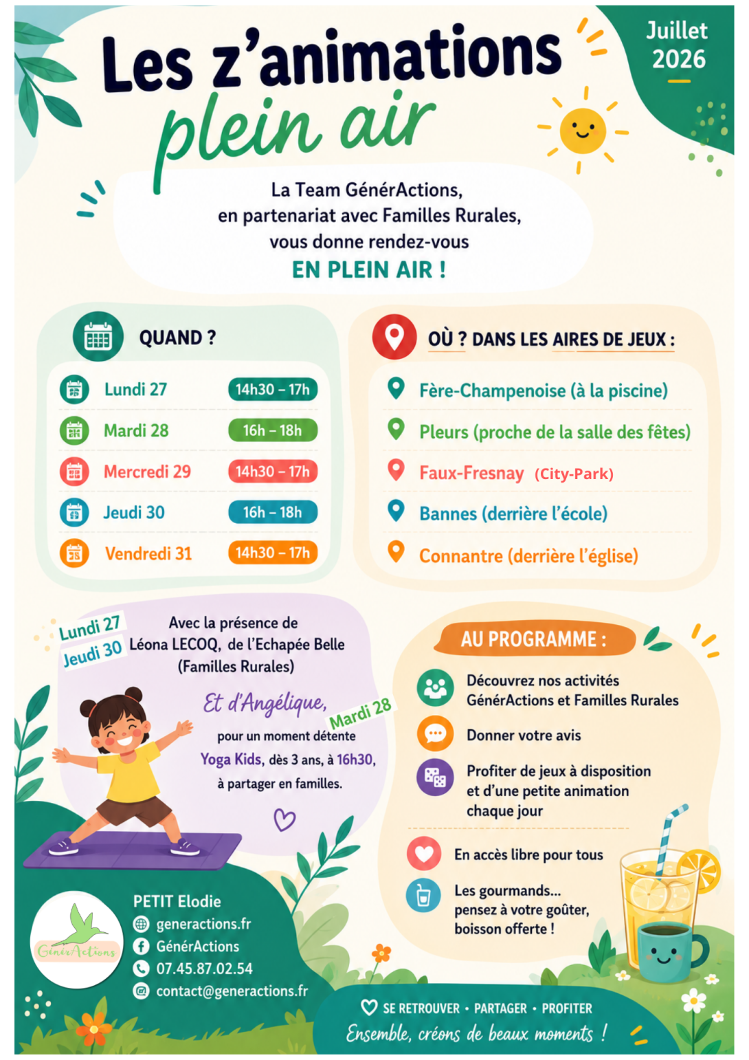 programme d'animations dans le sud marnais dans les parcs de jeux avec des animations prévues