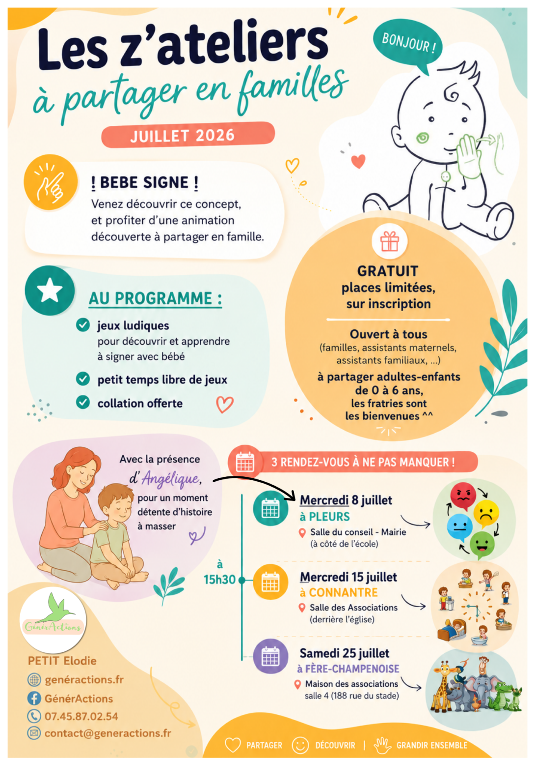 programme des ateliers bébé signe et bien-être prévue dans le sud marnais via GénérActions