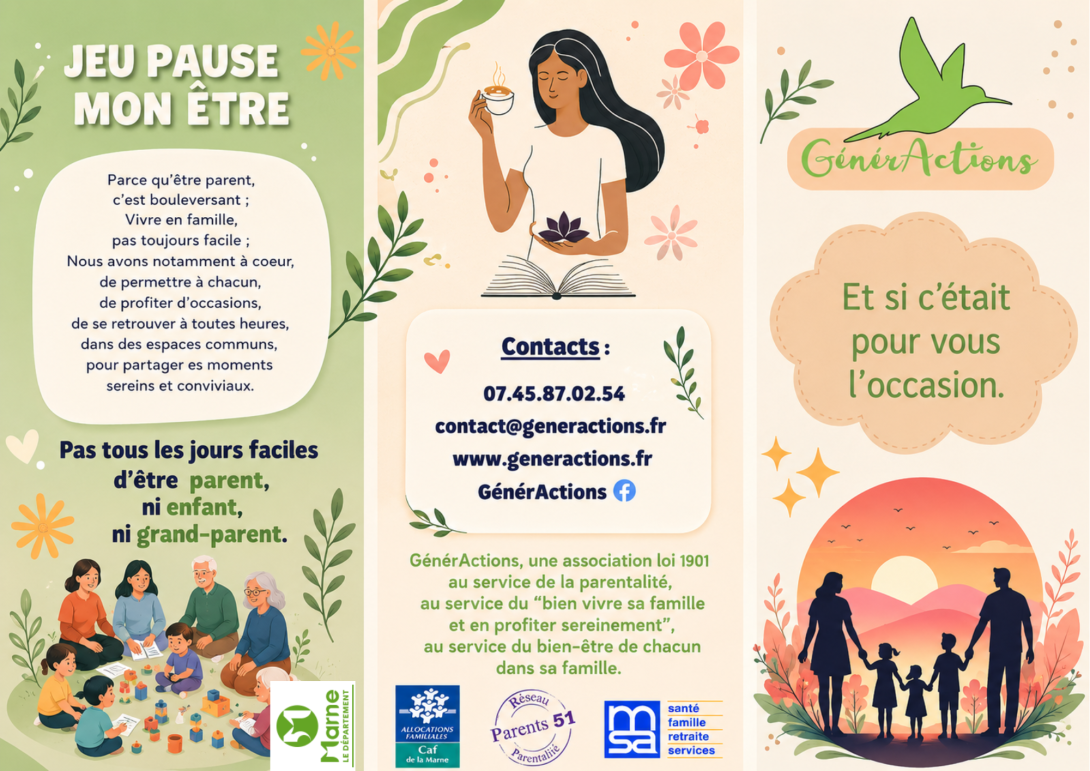 flyer explicatif de l'association GénérActions avec les coordonnées