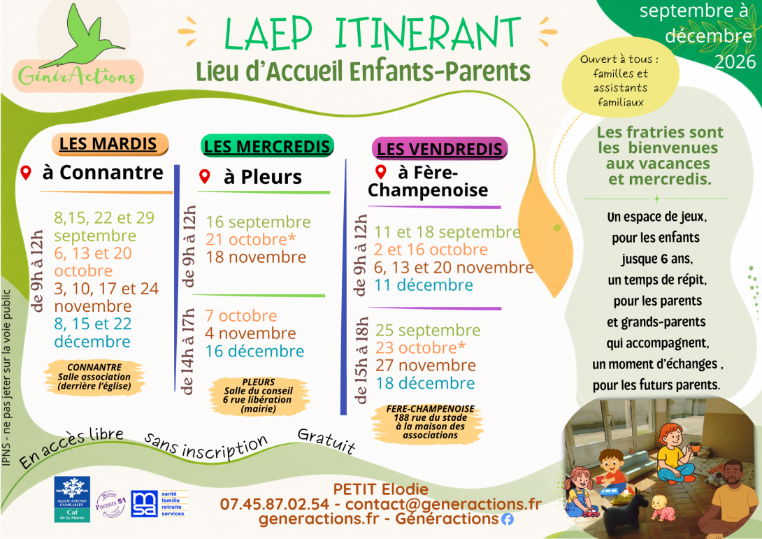 dates lieux et heures du lieu d'accueil enfants parents