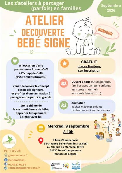présentation de l'atelier découverte bébé signe ! le 9 septembre à l'échapée belle