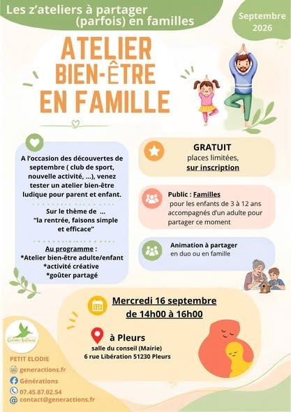 présentation de l'atelier bien-être en famille, le 16 septembre à Pleurs