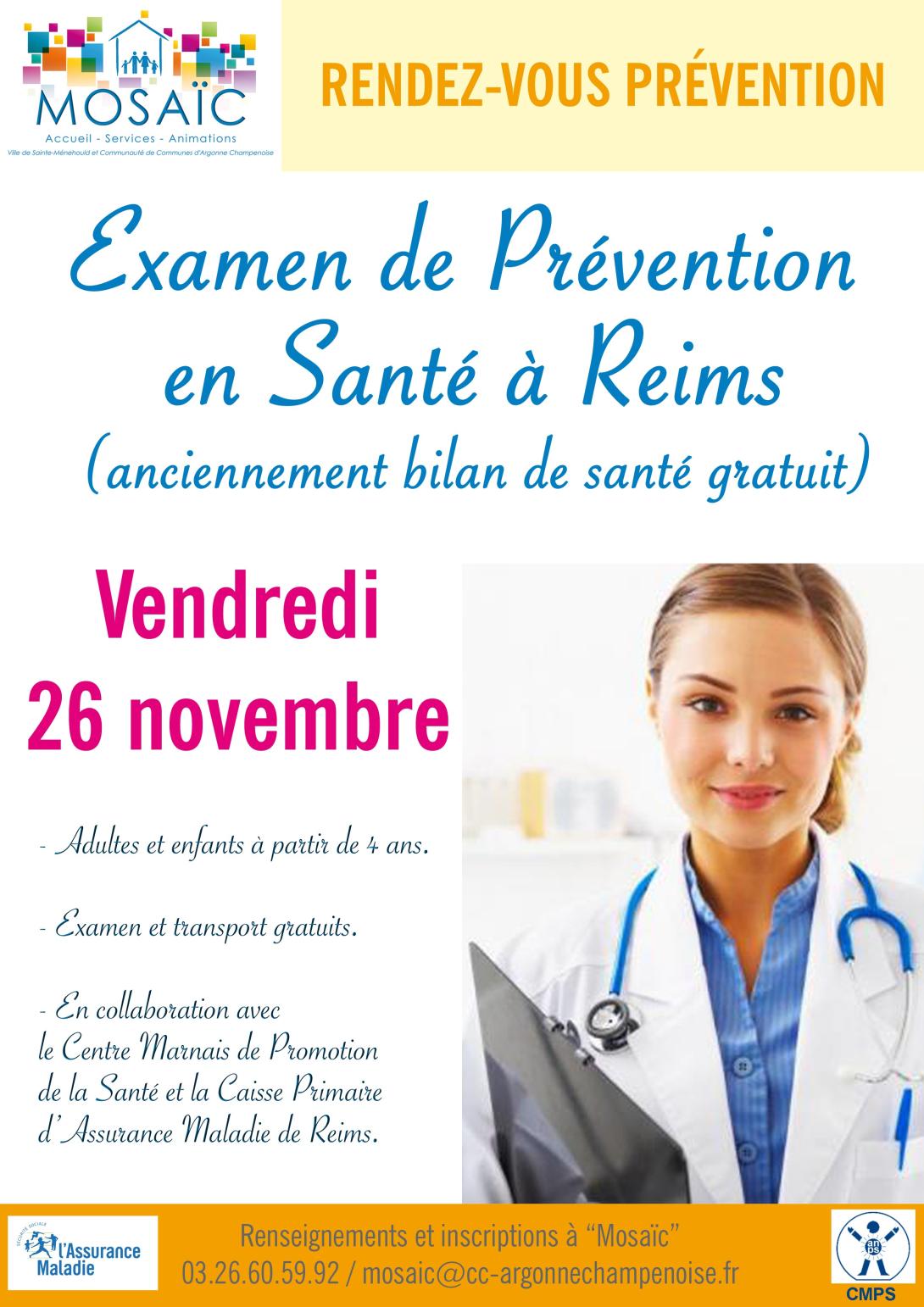 Examen de prévention de santé à Reims territoire de Sainte Ménehould